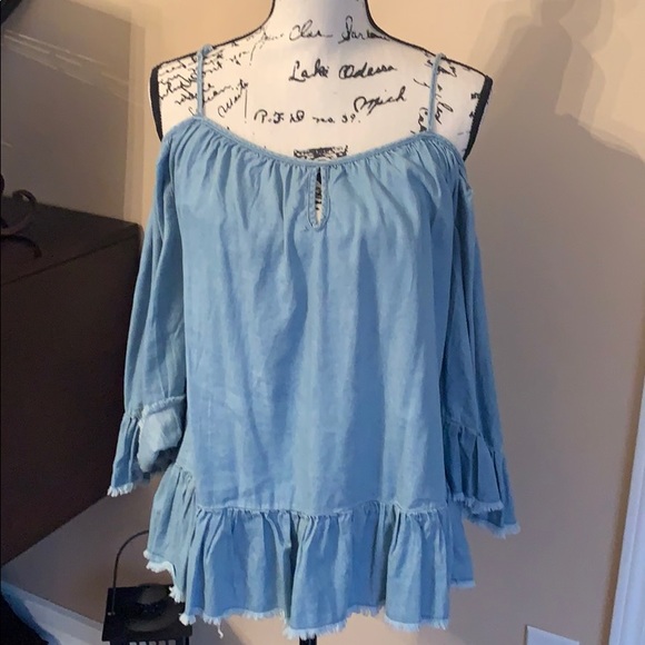 Charming Charlie Tops - Denim blue lightweight cotton summer top